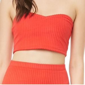 Ribbed Brushed Knit Cropped Tube Top & Skirt Set
